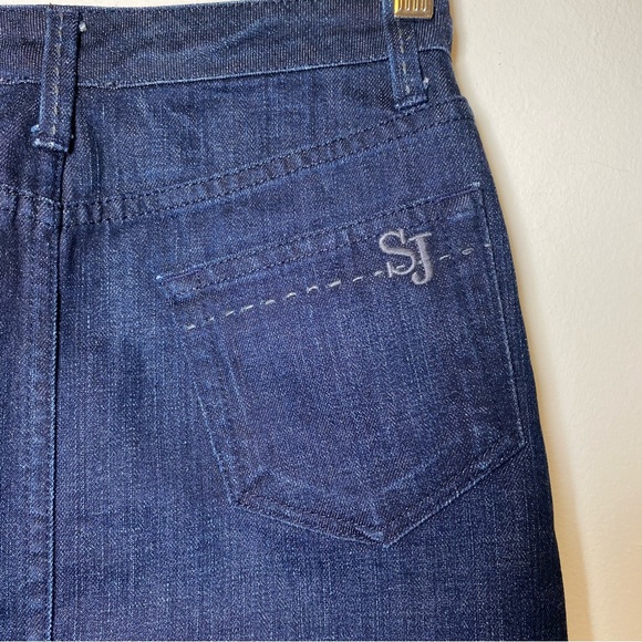 ST. JOHN SPORT Double Front Slit Mini Denim Skirt Dark Wash Navy/Black Sz Small - Picture 11 of 12